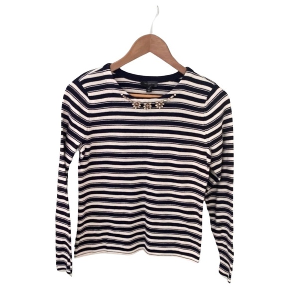 The Limited Navy Blue Striped Jewel Neck Sweater Top NWT Size SP - Picture 1 of 7